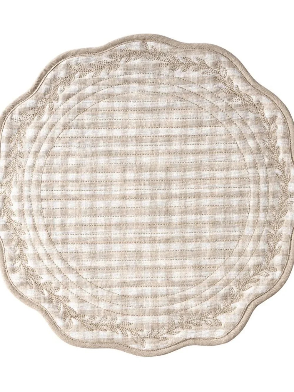 Lot of 4 Pioneer Woman Quilted Mini Gingham Woven Placemat Beige 15
